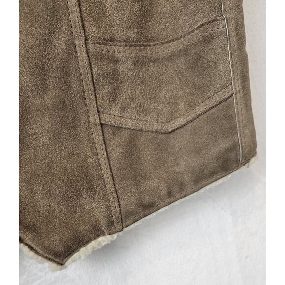 Vtg Suede Leather Vest Sherpa Lined Made Mexico Western Hippie Cowboy 70s 80s L - Picture 10 of 15